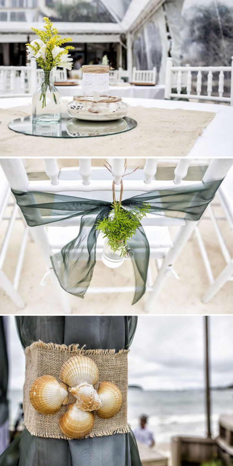 Decoração com juta e conchas